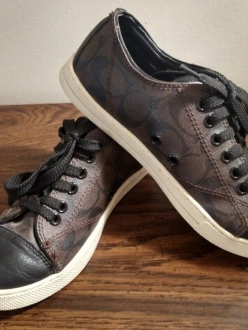 COACH Brown Leather Signature Logo Low-Top Lace-Up Sneakers Sz 5 Euro 36 Womens
